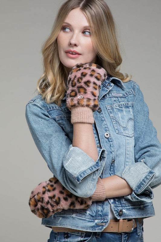 Animal Print Faux Fur Mitten