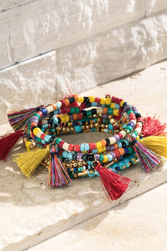 Layered Charm & Bead Bracelet Set