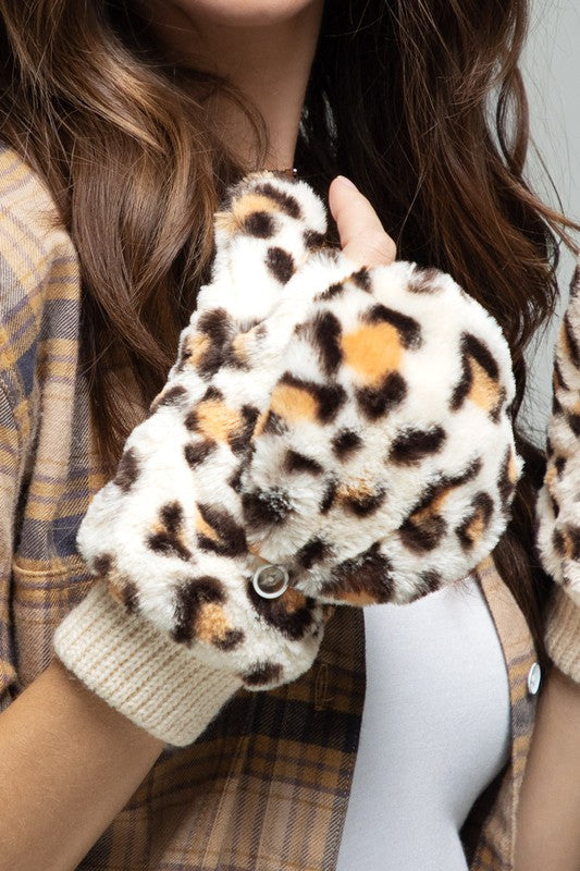 Animal Print Faux Fur Mitten