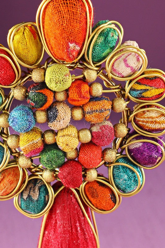 Handmade Ornate Fabric Beaded Pendant Necklace