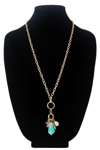 Long Necklace With Stone And Glass Bead Pendant