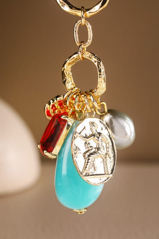 Long Necklace With Stone And Glass Bead Pendant