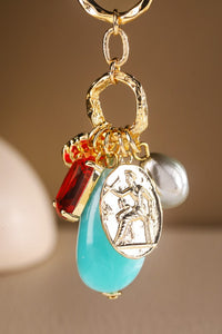 Long Necklace With Stone And Glass Bead Pendant