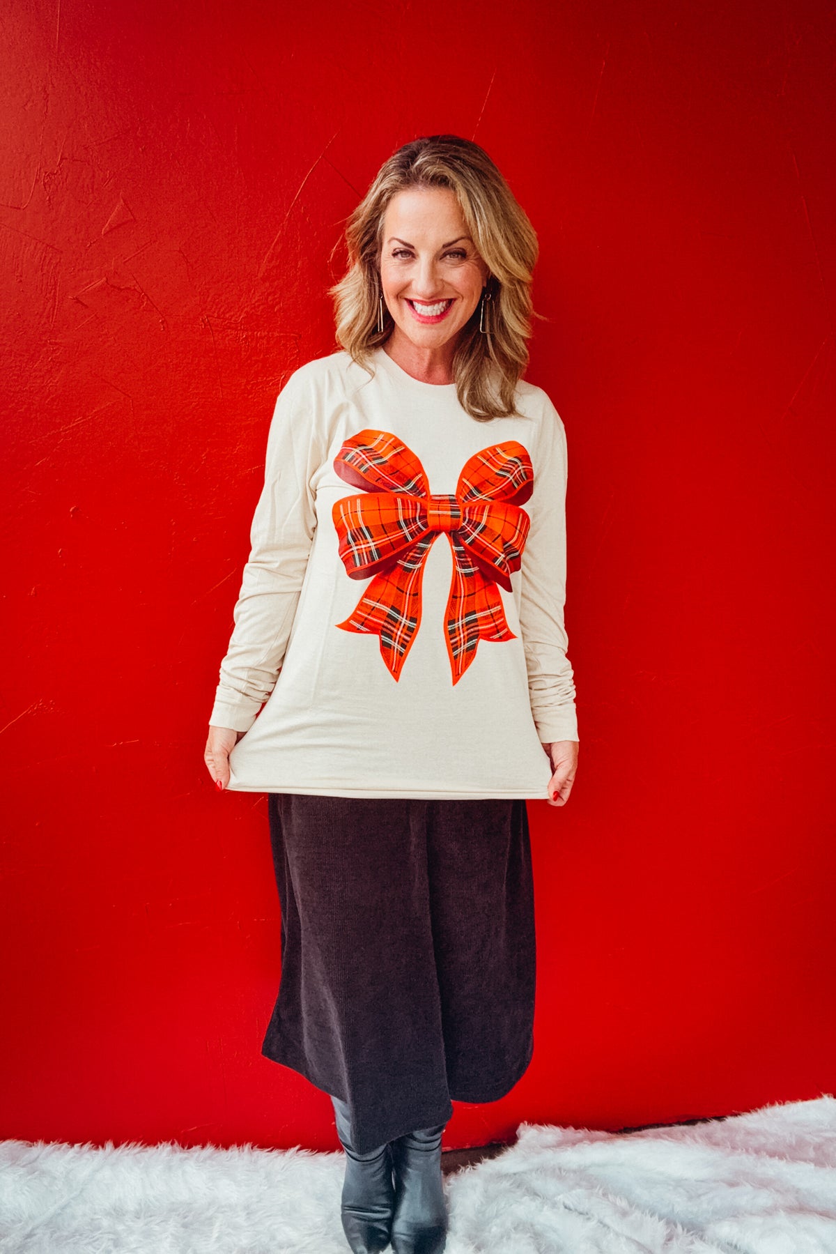 Plaid Holiday Bow Longsleeved Tee