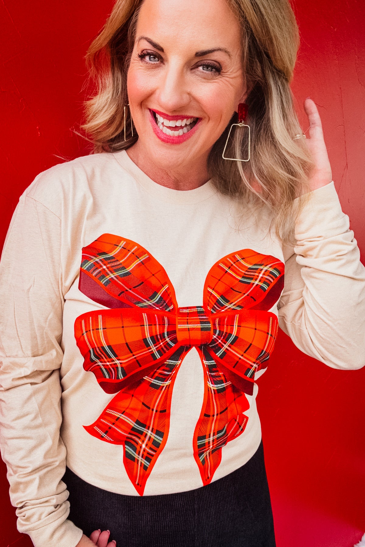 Plaid Holiday Bow Longsleeved Tee