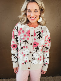 Elodie Boucle Flower Pattern Sweater Cardigan