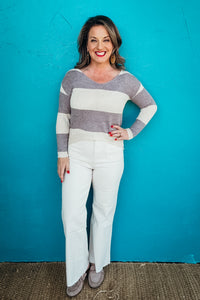 Brielle Striped High Low Hem Pullover Sweater Top