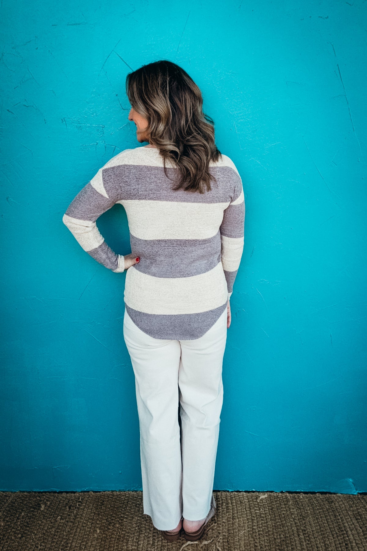 Brielle Striped High Low Hem Pullover Sweater Top