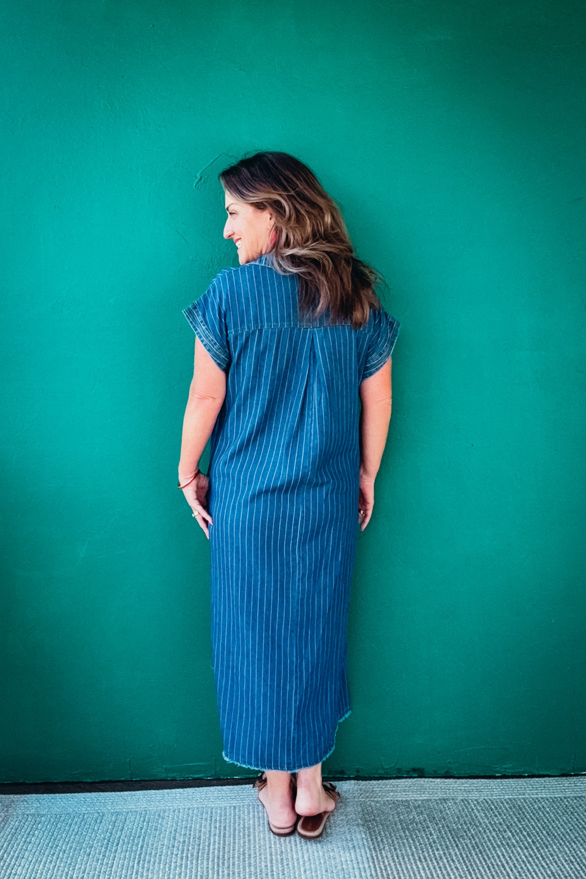 Julia Pinstripe Denim Collared Midi Dress