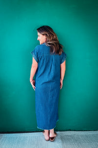Julia Pinstripe Denim Collared Midi Dress