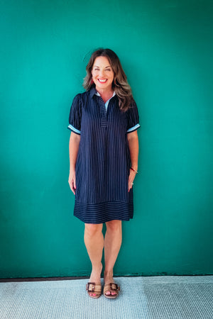 Maggie Linen Striped Polo Dress