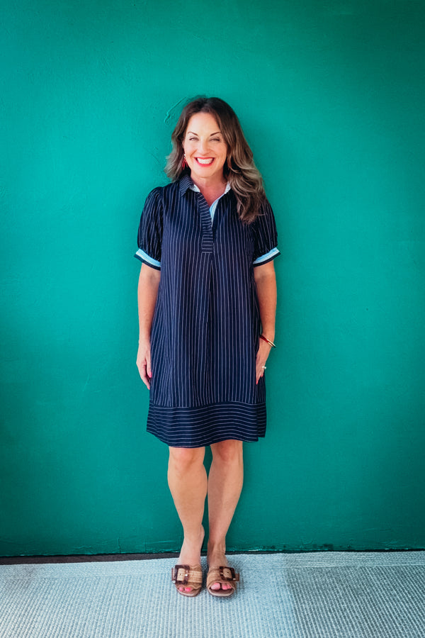 Maggie Linen Striped Polo Dress