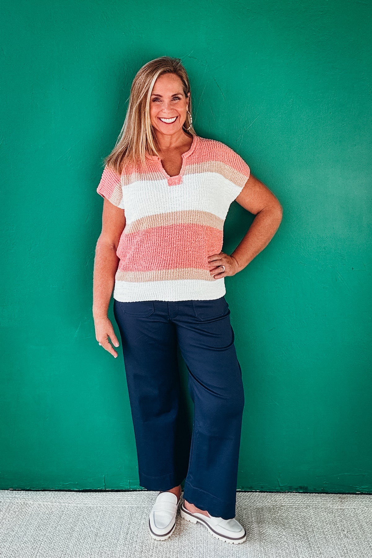 Shelby Low Color Block Textured Light Sweater