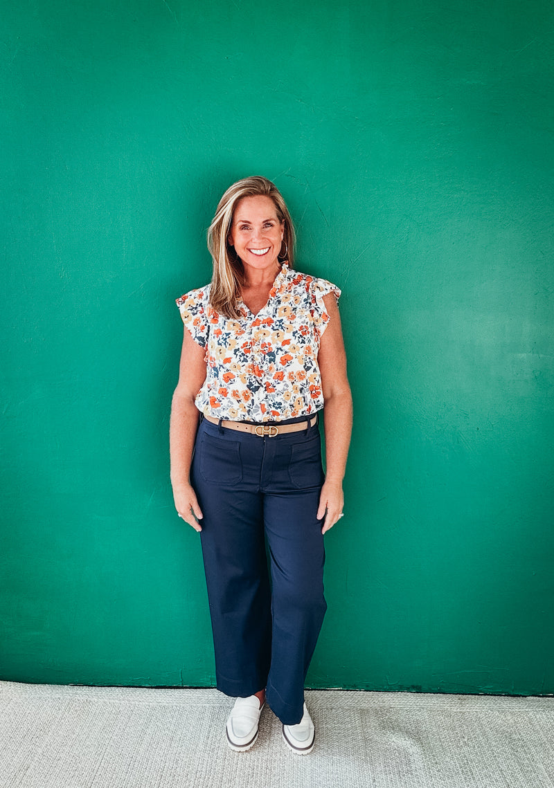 Lauren Ruffle Neck and Sleeve Floral Top