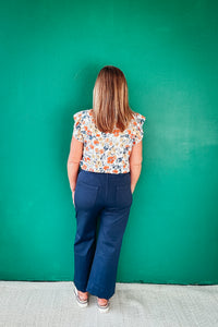 Lauren Ruffle Neck and Sleeve Floral Top