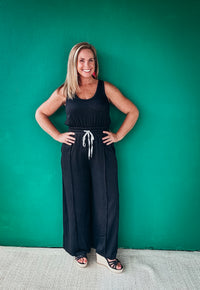 Elise Textured Crepe Knit Wide-leg Tank Jumpsuit