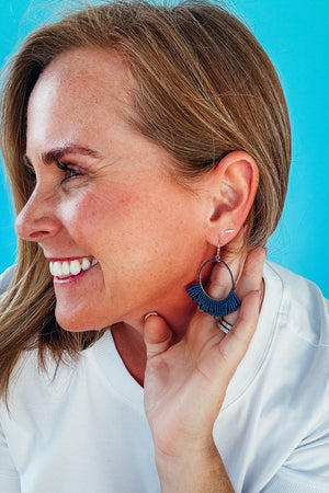 Kendra Fringe Hoop Seed Bead Earring Navy