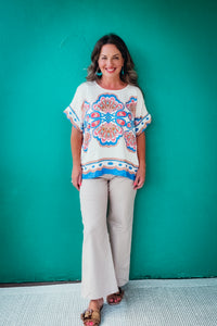 Lucy Mix Medallion Print Short Sleeve Top