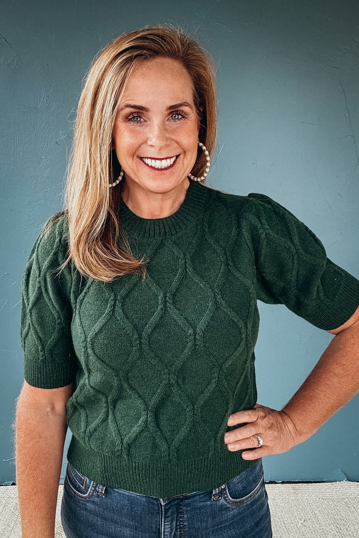 Camille Solid Short Puff Sleeve Sweater