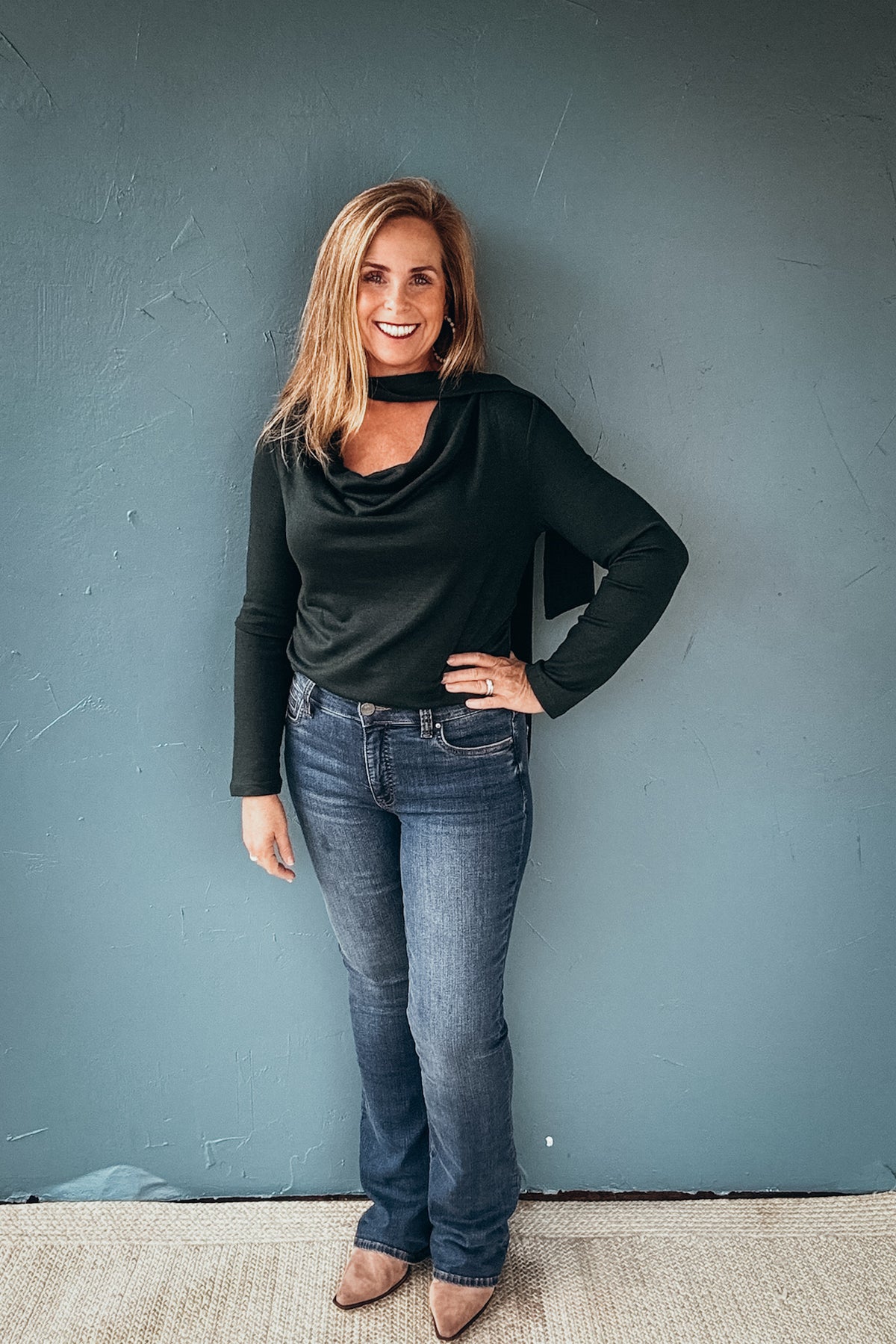 Lucille Long Sleeve Sweater Top with attached scarf detail