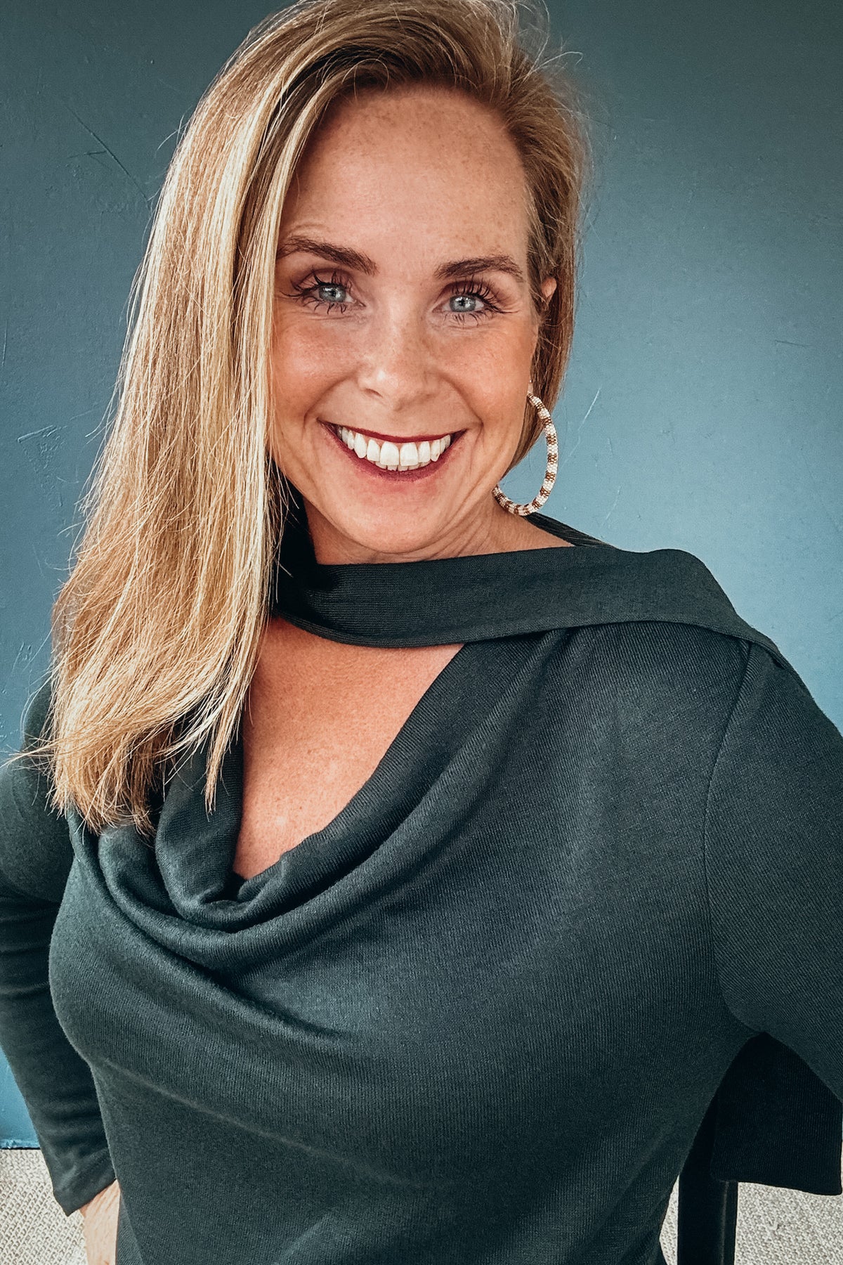 Lucille Long Sleeve Sweater Top with attached scarf detail