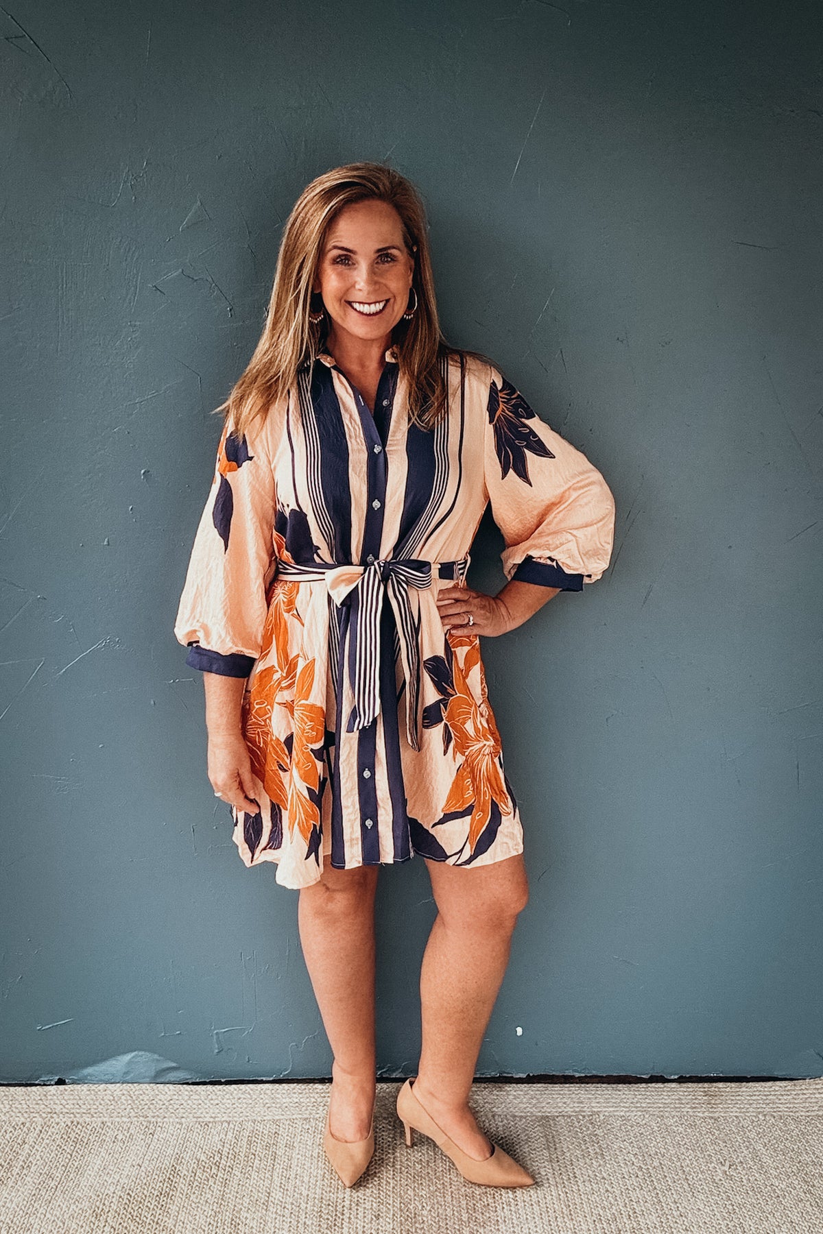 Celine Printed Long Balloon Sleeve Dress