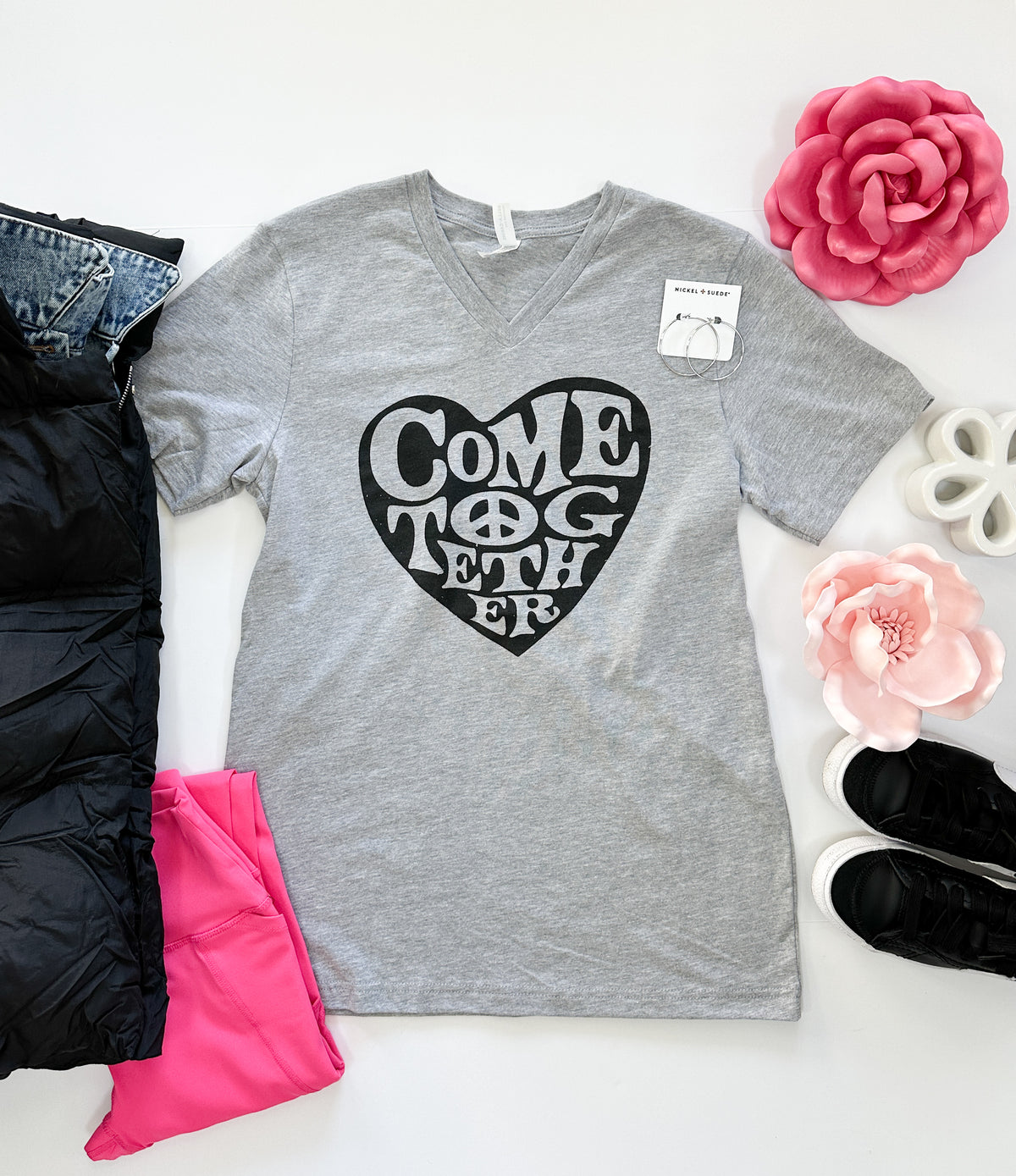 Come Together V Neck Graphic Tee