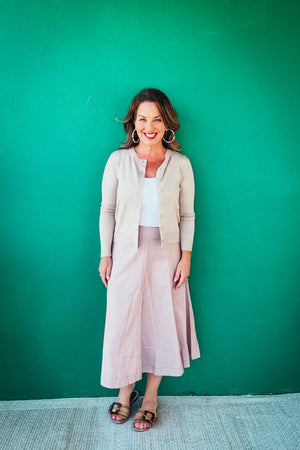 Stephanie Essential Basic Crewneck Button Up Cardigan