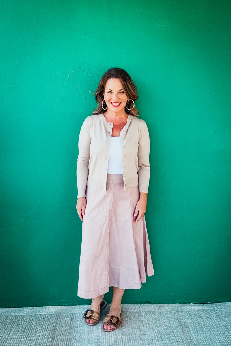 Stephanie Essential Basic Crewneck Button Up Cardigan