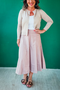 Brooke Stitched Flowy Midi Skirt in Blush
