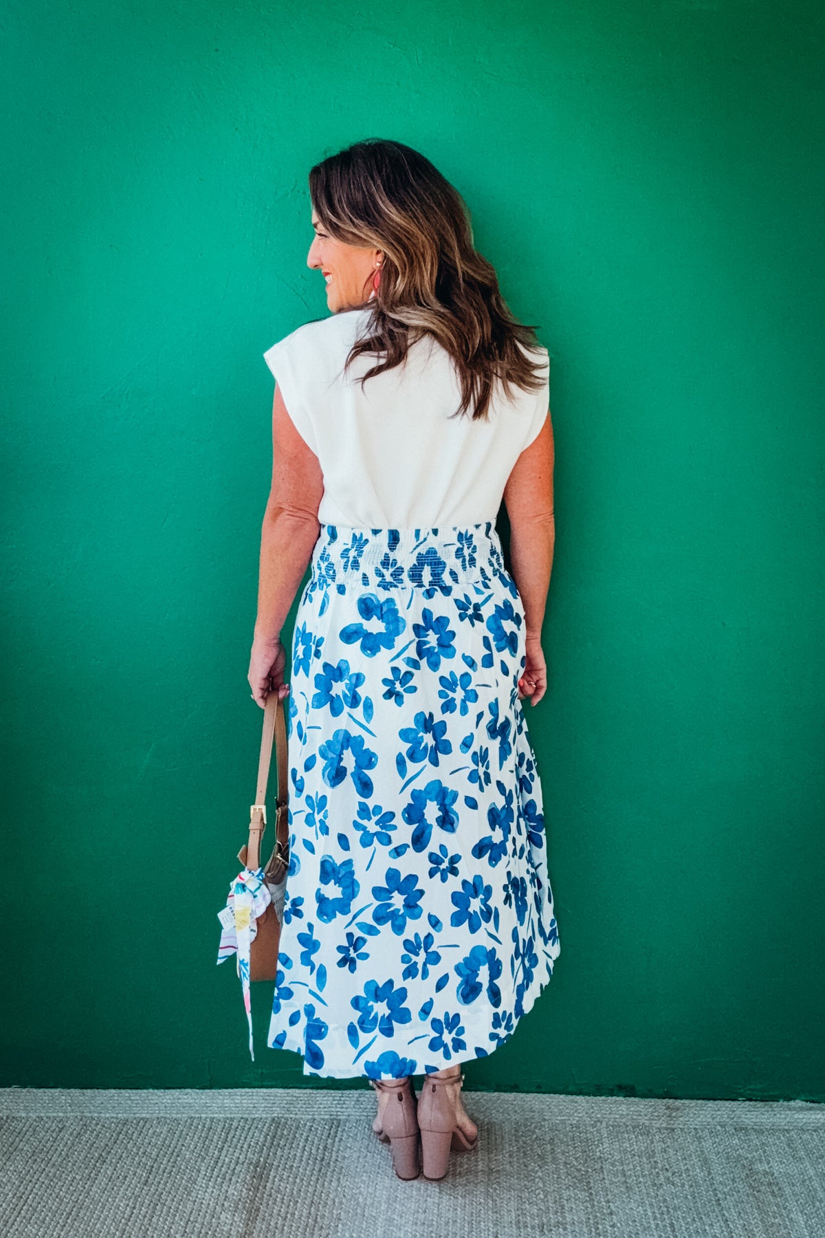 Jo Floral Smocked Waist Midi Skirt