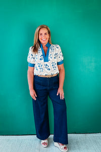 Avery Floral Print Short Sleeve Blouse