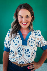 Avery Floral Print Short Sleeve Blouse