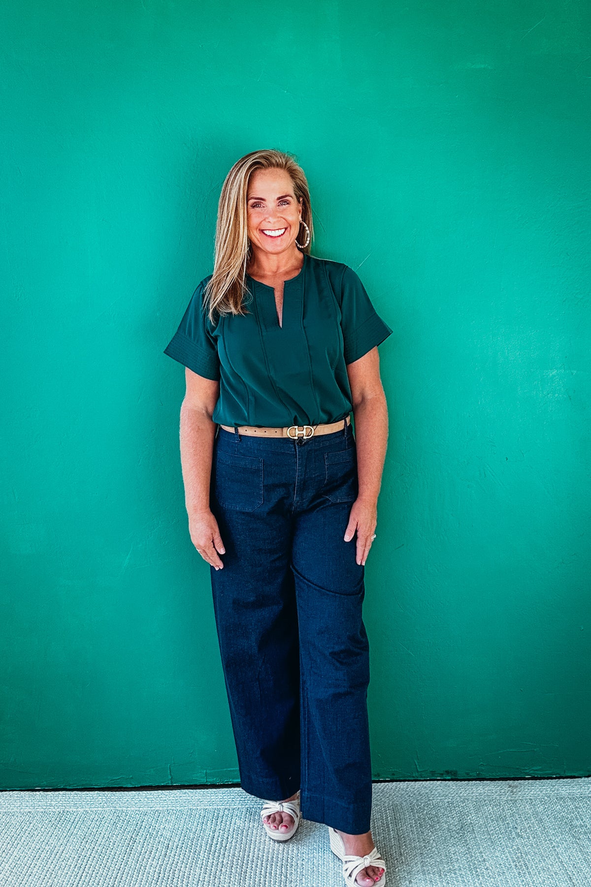 Whitney Solid V-Neck Short Sleeve Blouse