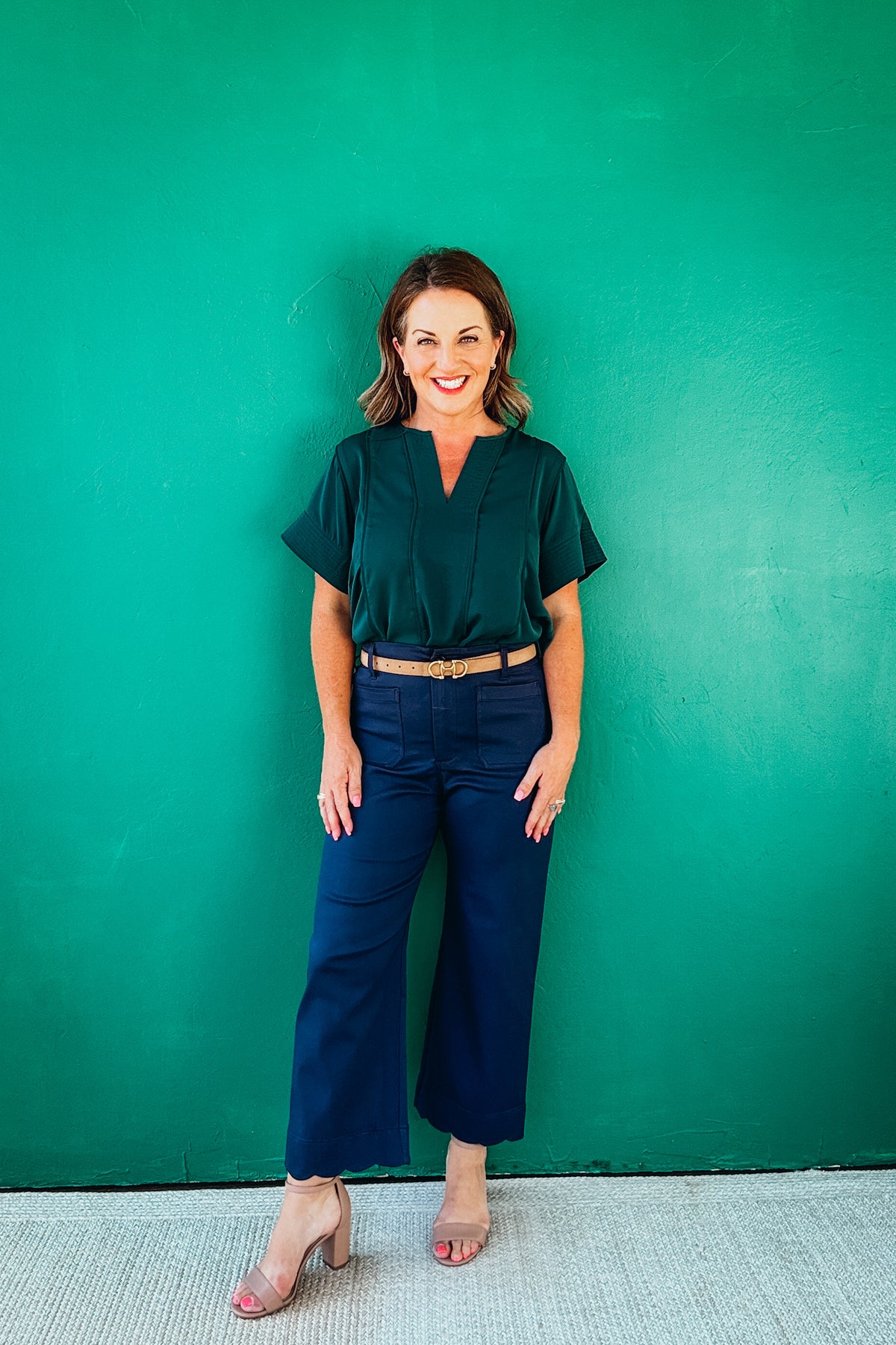 Whitney Solid V-Neck Short Sleeve Blouse