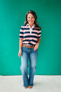 Laurel Striped French Terry Puff Sleeve Rugby Shirt