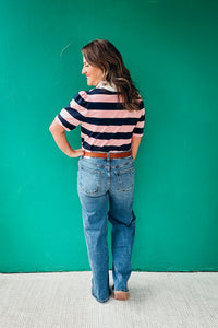 Laurel Striped French Terry Puff Sleeve Rugby Shirt