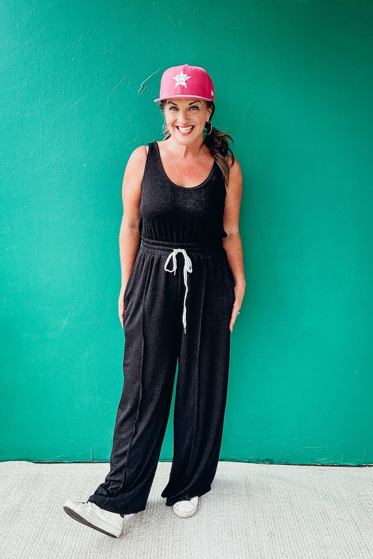 Elise Textured Crepe Knit Wide-leg Tank Jumpsuit