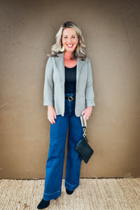 Adrienne Shirred Sleeve Textured Blazer in Olive