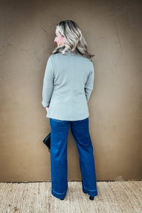 Adrienne Shirred Sleeve Textured Blazer in Olive