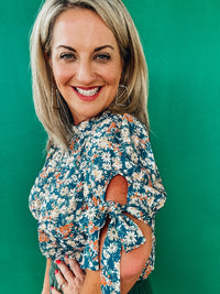 Audrey Tie Sleeve Ditzy Floral Print Blouse