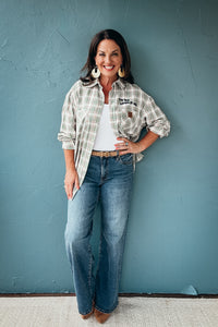 "To Do Look At Art" Embroidered Plaid Button Down