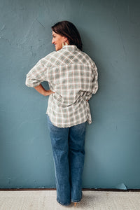 "To Do Look At Art" Embroidered Plaid Button Down