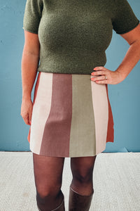 Nora Vertical Color Block Sweater Flare Mini Skirt