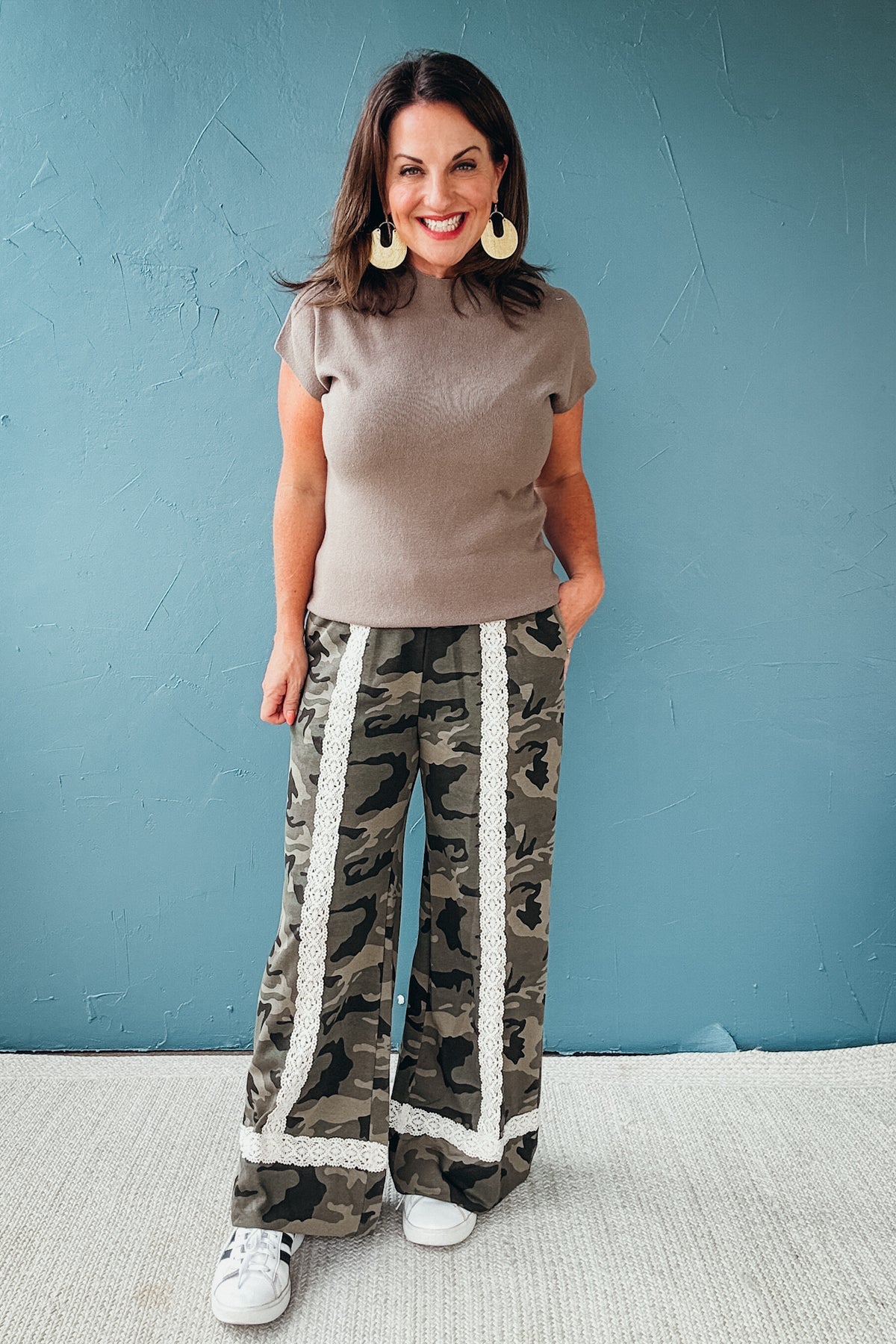 Rory Lace Trimmed Camo French Terry Wide-leg Pants
