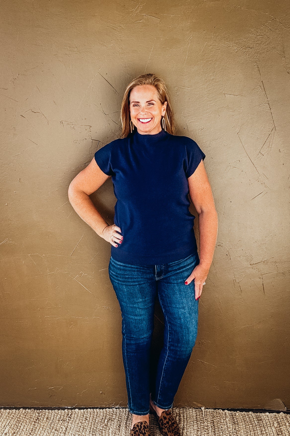 Sienna Dolman Short Sleeve Lightweight Sweater in Navy