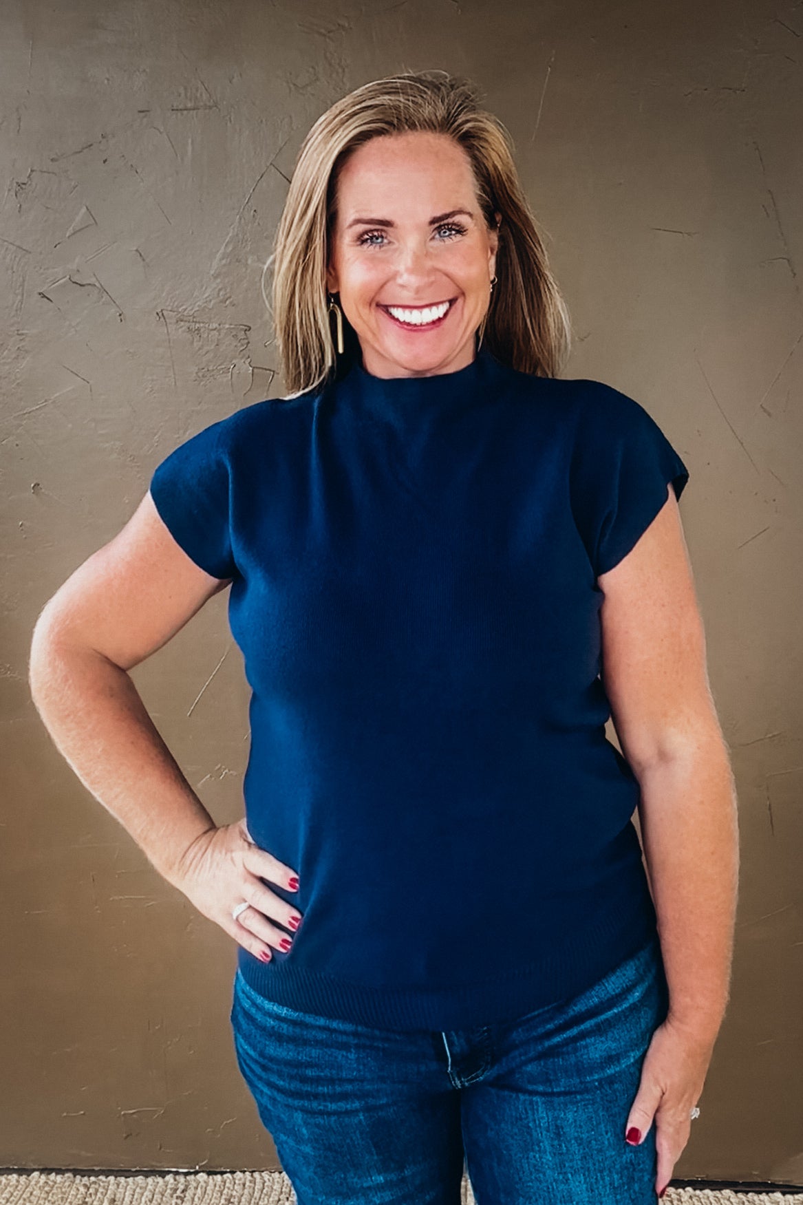 Sienna Dolman Short Sleeve Lightweight Sweater in Navy