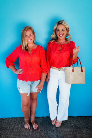 Susie Raglan Eyelet Top in Watermelon