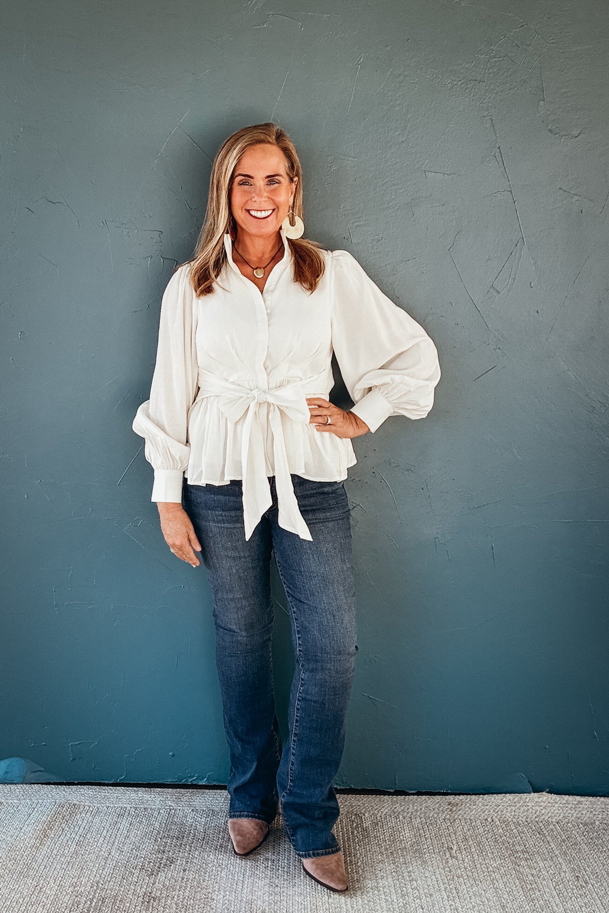 Opal Peplum Button Down Blouse