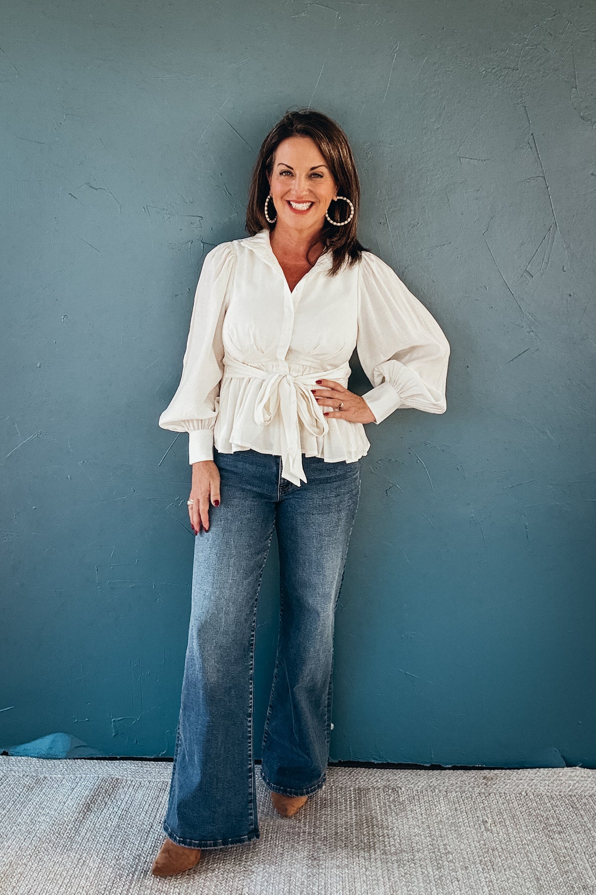 Opal Peplum Button Down Blouse